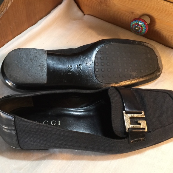 GUCCI BLACK CANVAS LEATHER G Logo LOAFERS MOCCASINS pumps flats slides slip ons - Picture 8 of 9